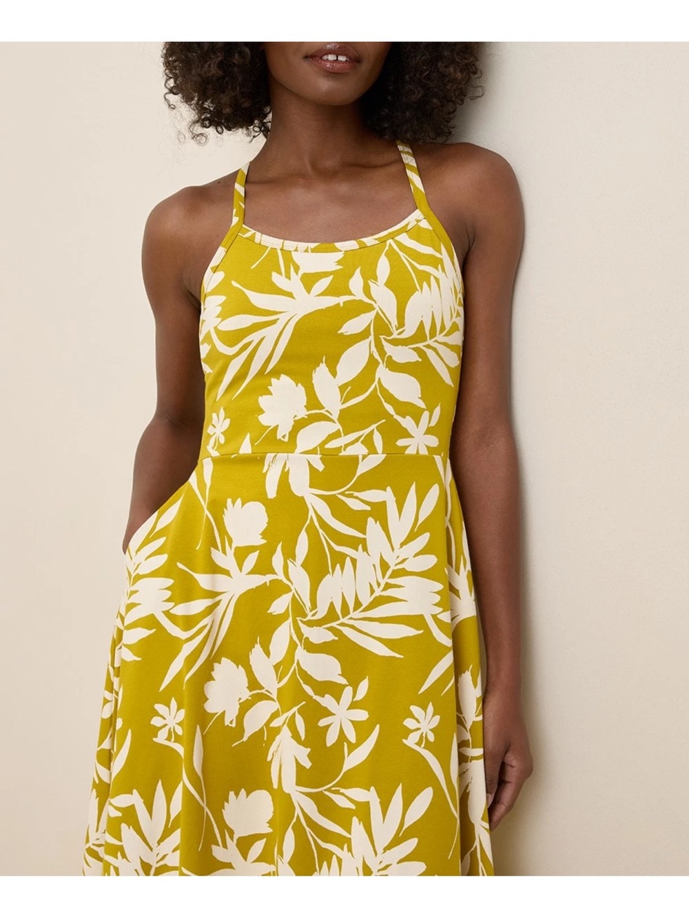 Women's Tropical Palms Chartreuse Fit & Flare Midi Dress Medium - Picture 3 of 8